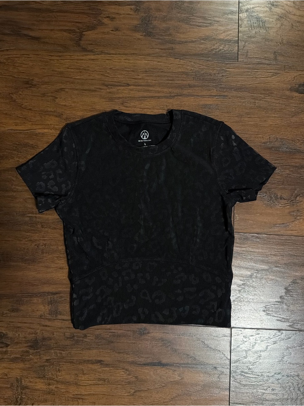Women's Black Short Sleeve Leopard Jacquard Top